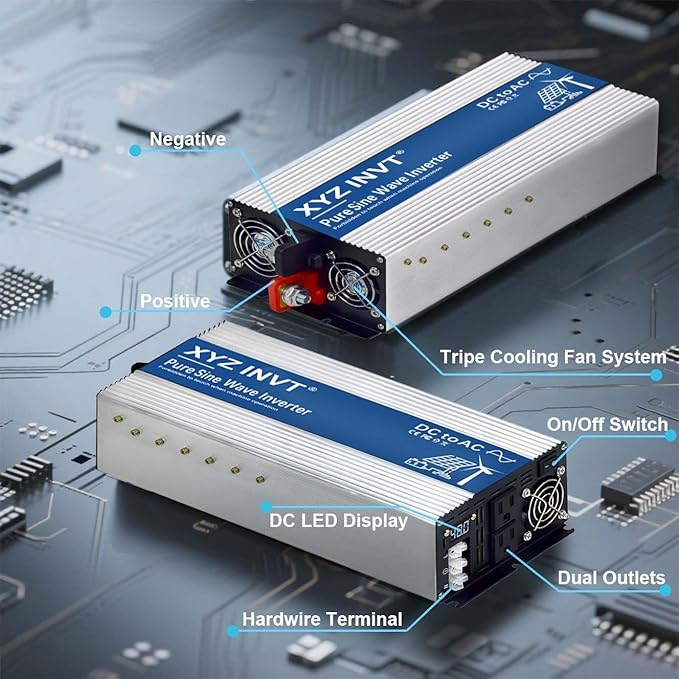 4000W Pure Sine Wave Inverter 48V to 120V AC, 8000W Peak Power - Portable Power Converter for Solar System, Off-Grid Home, RV, Truck & Camping