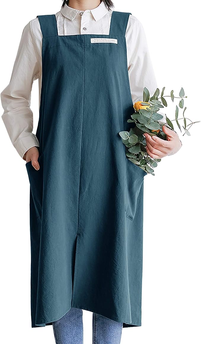 HANEE Cotton Aprons for Women and Men | Cross-Back Apron with Pockets