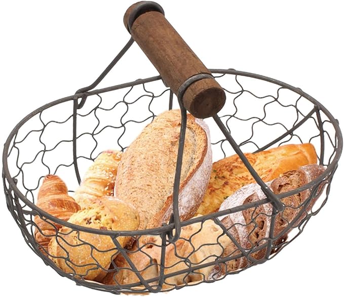 Farmhouse Egg Basket - Wooden Handle Container for collecting and storing eggs, versatile picnic farm bucket for children, boys, girls, outdoor use, perfect for camping, gardening, home eg