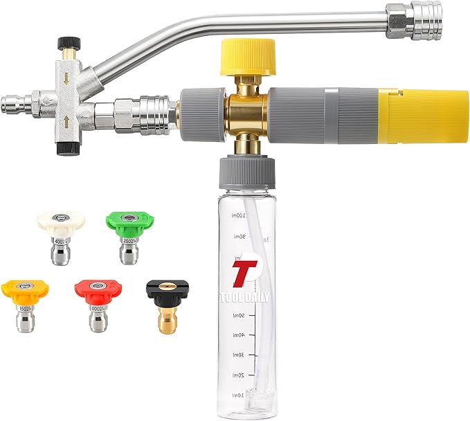 Tool Daily Foam Cannon Dual Connector, Mini Foam Cannon for Pressure Washer, 5 Power Washer Spray Nozzle Tips, 1/4 Inch Quick Connect
