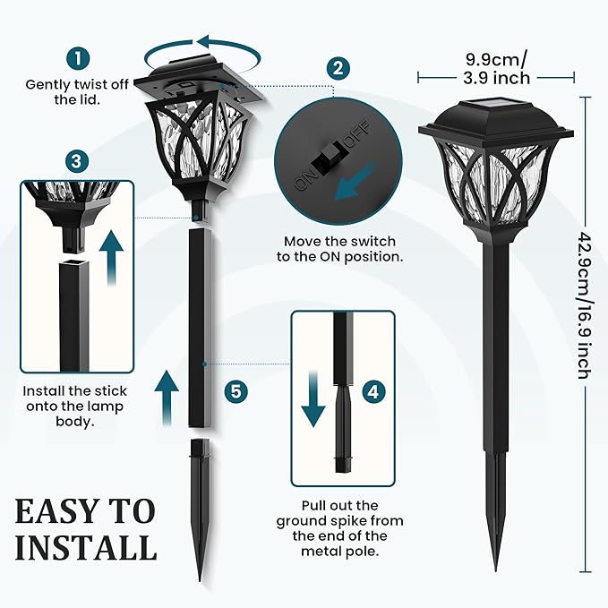 GIGALUMI Solar Lights Outdoor Waterproof, 8 Pack LED Solar Garden Lights