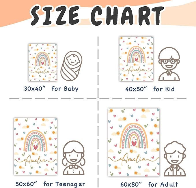 Personalized Baby Blankets for Girls Women Custom Boho Style Baby Blanket with Rainbow Personalized Baby Girl Blanket with Name Customized Gift for Adult Expecting Mom Baby Shower Birthday Gifts