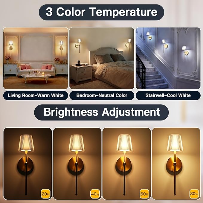 Battery Operated Wall Sconces Set of 2, Wireless Wall Sconce