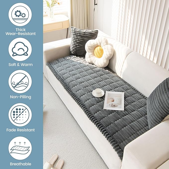 OTOB Couch Cover for Dogs Washable, Non Slip Funny Pet Couch Covers Sofa Slipcovers Cushion Mat, Plush Soft Cozy Pet Friendly Furniture Protector, All Seasons (Dark Gray, 23.6" x 47.2")