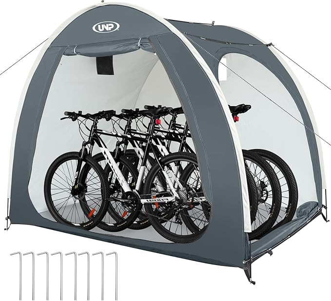 UNP Bike Storage Shed Tent, Portable Outdoor Bike Storage with 210D Oxford Thick PU4000 Waterproof for 1/2/3/4 Bikes, Bike Covers Storage Shed Tent for Bicycles, Lawn Mower, Garden Tools