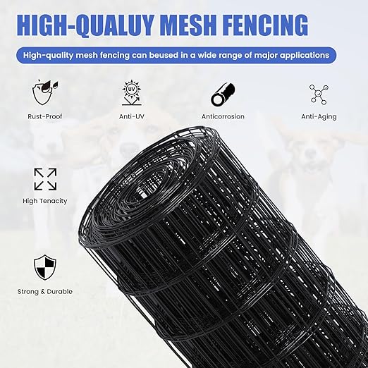 2×3in 48''×50' Welded Wire Mesh, Chicken Wire Mesh Metal Garden Plant Fencing, Black PVC Coated Raised Garden Bed Plant Supports Poultry Netting, Welded Fence Rabbit Cage