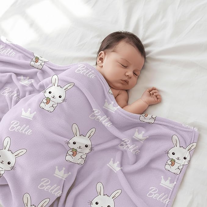 Personalized Easter Baby Blanket With Names & Cute Animals - Customized Baskets for Boys, Girls & Kids - Newborn Soft