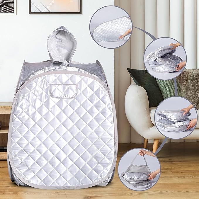 Smartmak Portable Sauna Kit, one Person Full Body at Home Spa Hat Tent, Include 2L Steamer with Remote Control for Detox US Plug- Grey
