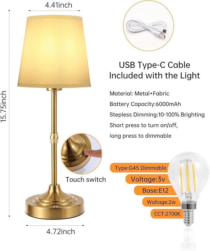 Portable LED Table Lamp, Rechargeable Cordless Desk Lamp