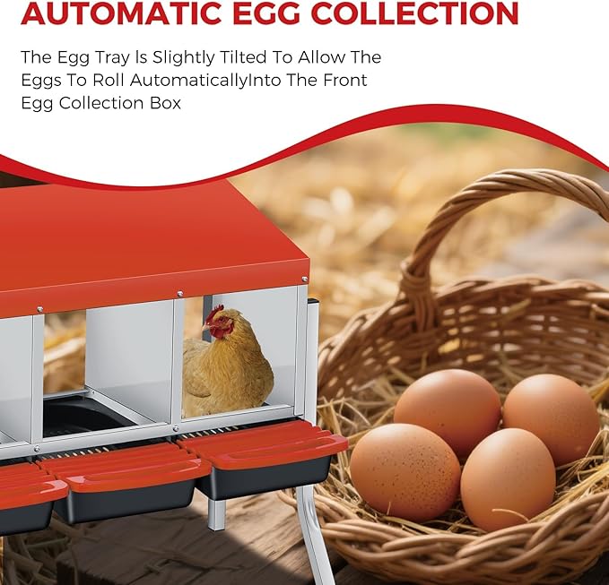 4-Hole Chicken Nesting Box, Roll Away Nest with Removable Tray, Easy Egg Collection & Cleaning, Wall-Mount Nesting Boxes for Hens, Chicken Coop - Orange