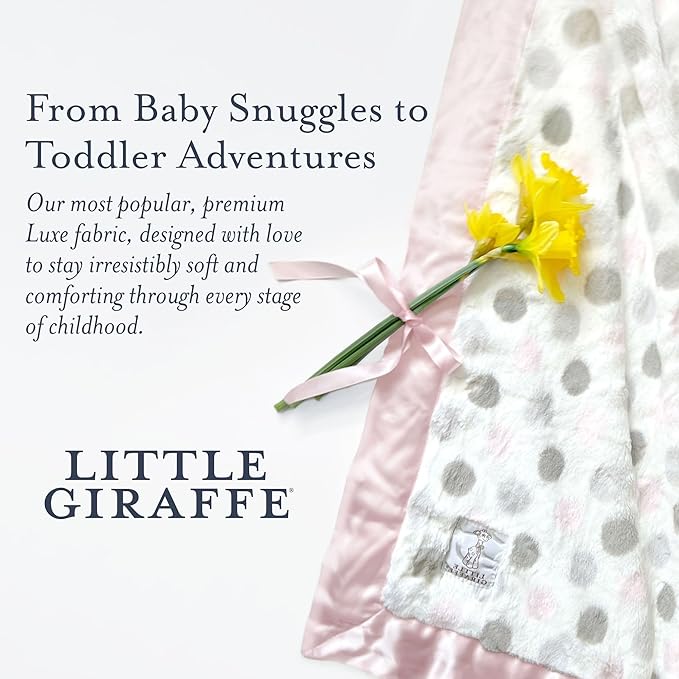 Little Giraffe Luxe Baby Blanket – 29x35” Satin Trim, Dot Pink | Ultra-Soft, Hypoallergenic Stroller & Nursery Blanket | Perfect for Newborns & Toddlers