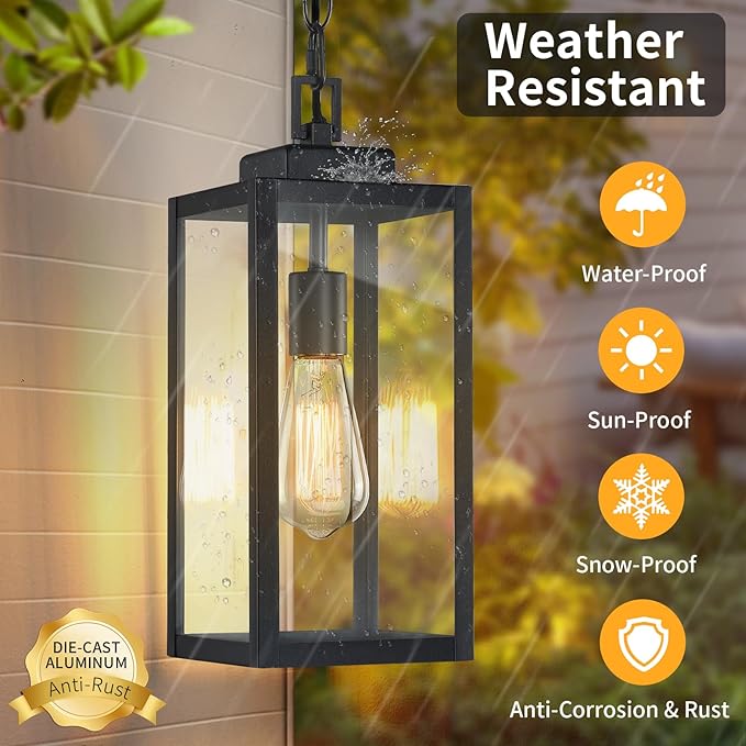 15'' Outdoor Pendant Light, Modern Outside Chandelier Outdoor Hanging Lantern