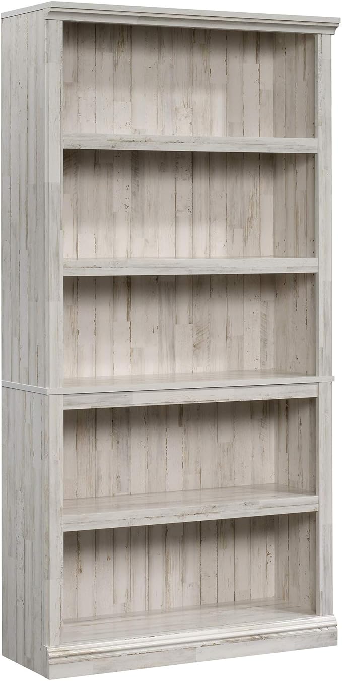 Sauder 5 Tier Book Shelf Wooden Bookcase Multipurpose Bookshelf for Home Office, Living Room, in White Plank