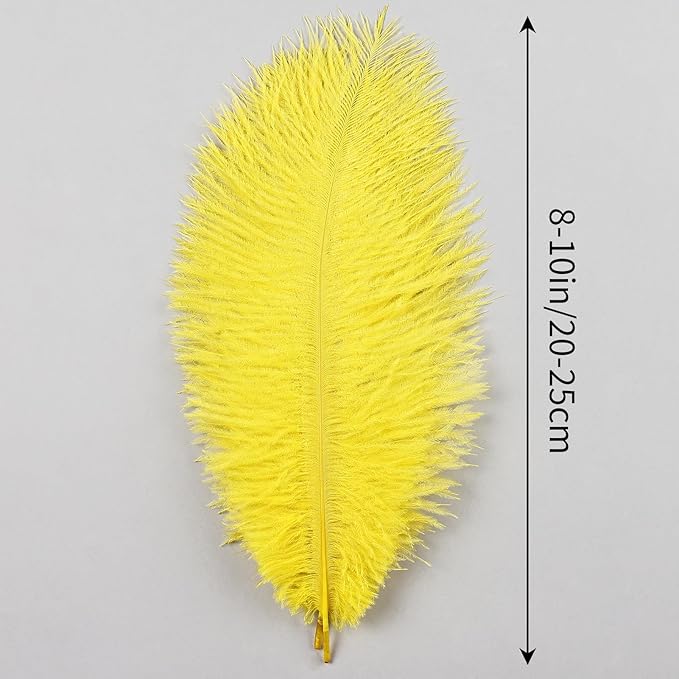 THARAHT Yellow Ostrich Feathers 12pcs Natural Bulk 8-10Inch 20cm-25cm for Crafts Wedding Party Centerpieces Halloween and Home Decoration Feathers