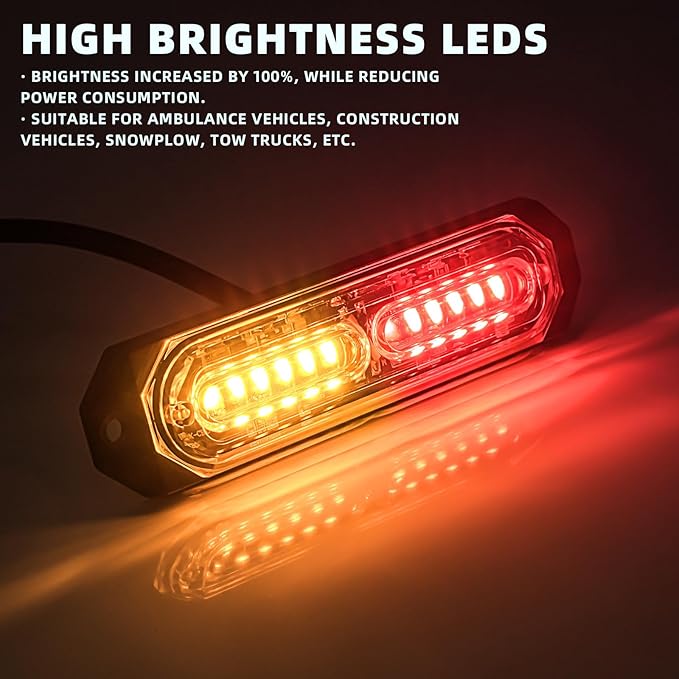 8-Pcs 12 LED Sync Feature Emergency Strobe Grille Lights Ultra Slim Surface