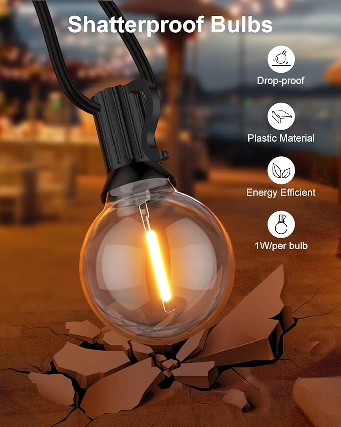 GLUROO 120FT Outdoor String Lights, G40 LED Patio Lights