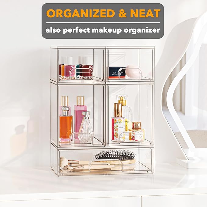 SpaceAid Bottle Storage Organizer Baby - Acrylic Bottles Station Organizer Container, Stackable Clear Drawers for Countertop, Vanity, Bathroom, Cabinet, Pantry Organization, 5 Pack, 2S2M1L, 15.4" H