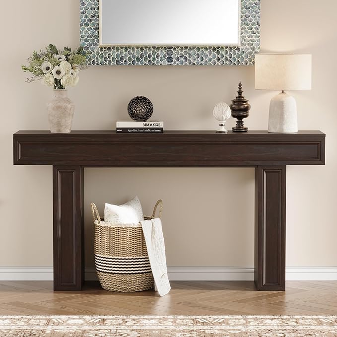 Rresyet 63 Inch Long Console Table, Sofa Table Behind Sofa, Wooden Entryway Table, Farmhouse Entryway Table for Entry, Hallway, Living Room (Cherry)