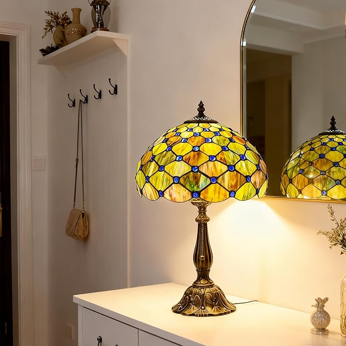 Tiffany Lamp Gradient Green Stained Glass Table Lamp Desk Bedside Reading Light