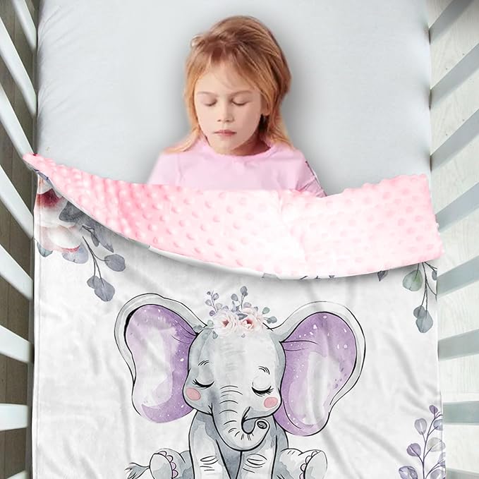 Custom Name Baby Blanket – Double-Layer Dotted Backing Flannel Swaddle – Elephant and Flower Theme for Newborns and Toddlers