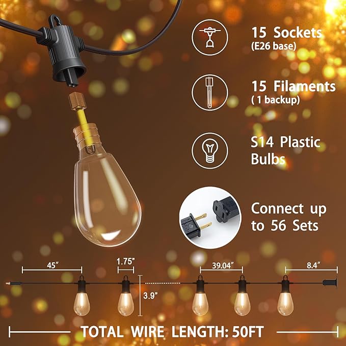 Outdoor String LED Patio Lights - 50FT