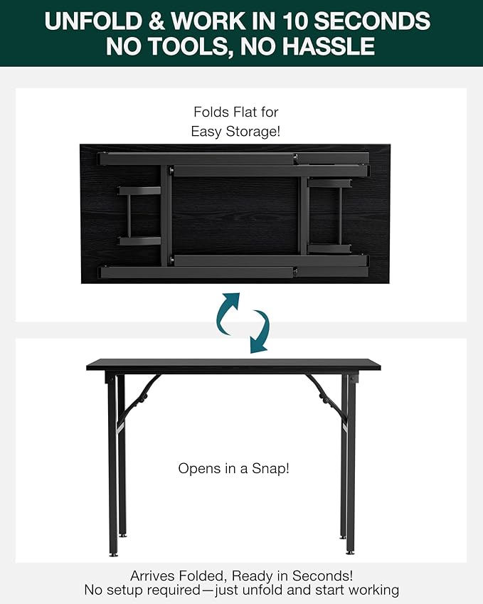 Frylr Small Folding Computer Desk – Portable 43.3 Inch Foldable Laptop Table, Collapsible and Compact for Easy Storage and Fast Setup, Lightweight for Small Spaces, Craft and Study Use, Dark Oak