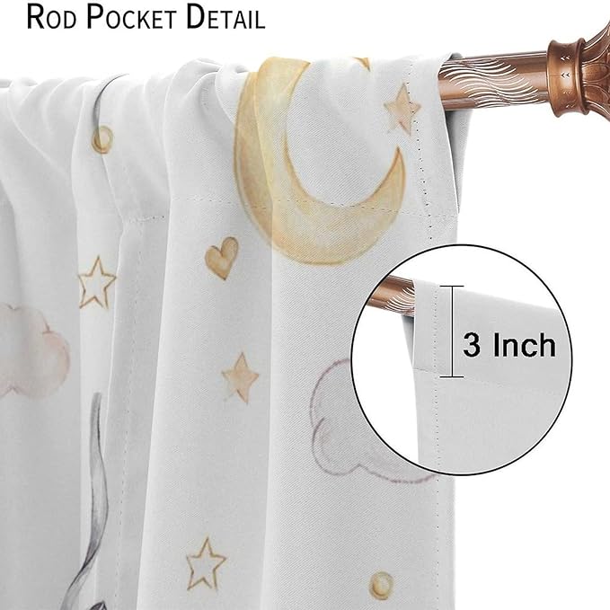 Cartoon Bear Curtains, Cartoon Watercolor Lovely Bear Moon Stars Printed Blackout Window Treatments, Rod Pocket Thermal Insulated Drapes 2 Panel Sets for Kids Bedroom Nursery Classroom, 84"W X 84"L