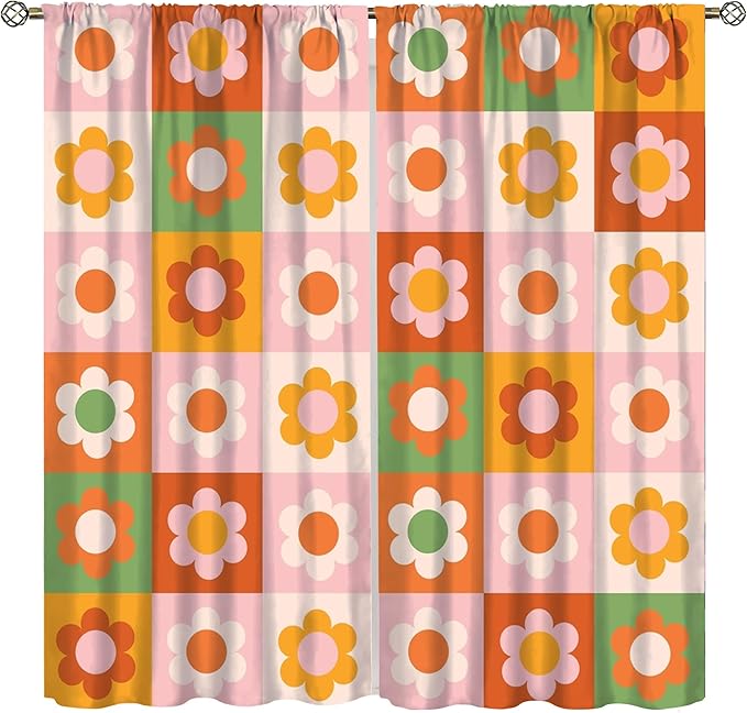 70s Flowers Curtains,Vintage Cute Colorful Abstract Floral for Girls Kids Bedroom Bathroom Curtains Window,Trendy Groovy Funky Novelty Home Window Treatments Drapes 72"" W X 63"" L, Style-5