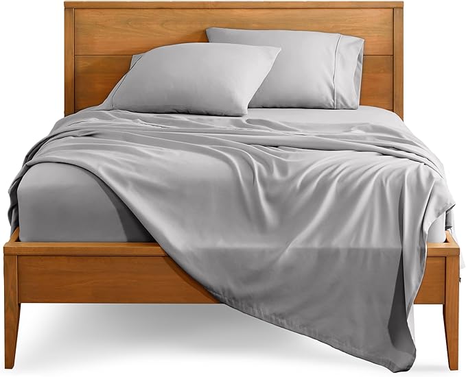 Bare Home Split Head Flex King Sheet Set - 1800 Ultra-Soft Microfiber Bed Sheets - Double Brushed - Deep Pockets - Easy Fit - 4 Piece Set - FlexTop King Bedding (Split Head Flex King, Light Grey)