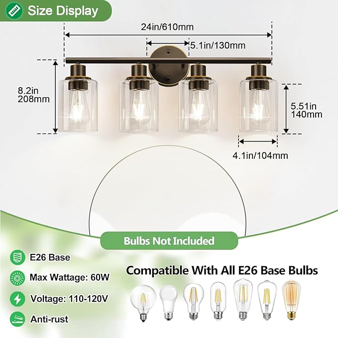 4-Light Bathroom Light Fixtures, Bathroom Wall Lamp