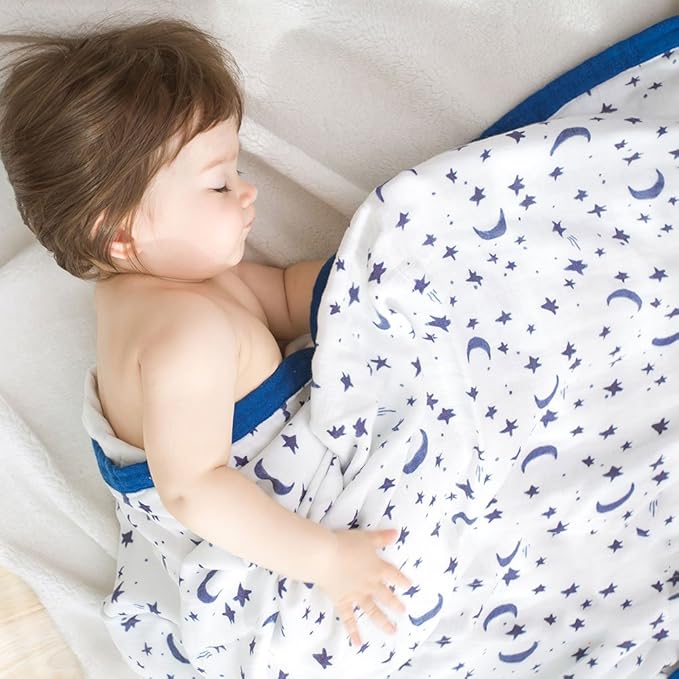 Starry Sky Muslin Stroller Blanket - Silky Soft and Breathable Summer Blanket for Toddler - Oversized 47" x 47" - 2 Layers Muslin Baby Blanket for Baby Gir and Boy (Starry Sky)
