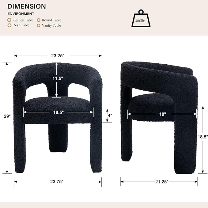 Black Sherpa Dining Chairs Set of 4, Modern Barrel Dining Room Chairs Upholstered Faux Fur Accent Chair with Arms and Round Back for Living Room Kitchen Armchair No Assembly Needed