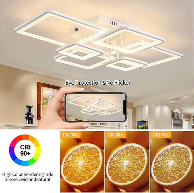 Modern LED Ceiling Lights for Bedroom Dimmable Modern 6 Ring Square Ceiling
