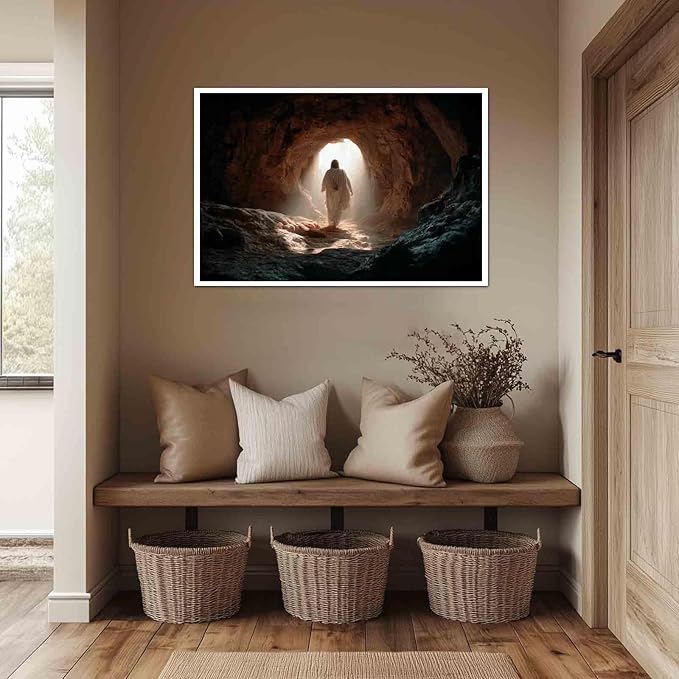 MNFGMH Easter Art Canvas Jesus at the Empty Tomb Religious Spring Easter Poster Christian Wall Decor for Home Canvas Roll 20x30 inch