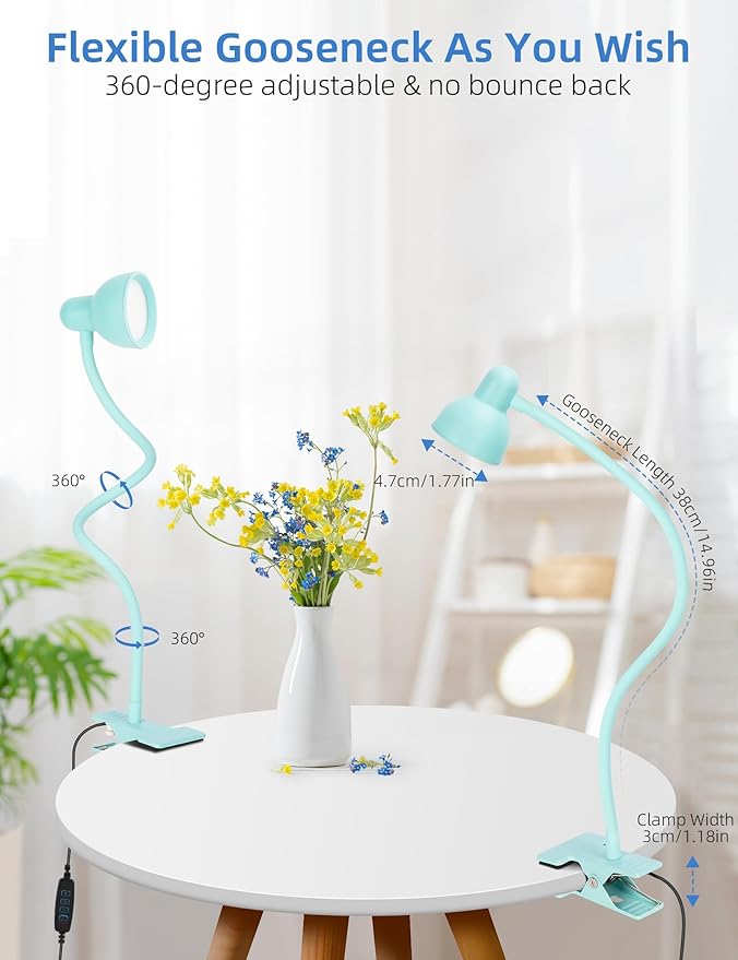 Clip on Reading Light for Bed 3 Color Modes, 10 Brightness Dimmable, Flexible