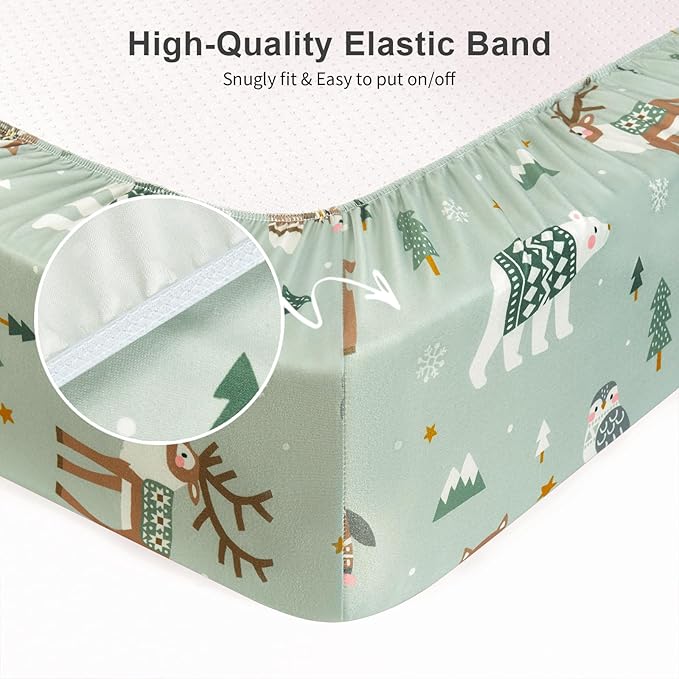 Pack N Play Sheets Fitted, 2-Pack Fit for Standard Pack N Play Mattress, Mini Crib Sheets,Breathable Soft Unisex Playard Sheets (Polar Bear & Green Rainbow)