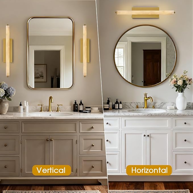 Alabaster Wall Sconce, Brass Modern Bathroom Sconces, Indoor Wall Lighting