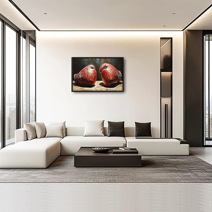 Olivine Sports Wall Art, Boxing Wall Decor, Vintage Boxing Gloves Painting, Graffiti Canvas Prints, Framed Artwork for Bathroom Bedroom Living Room Office Home Decoration 36"x24"