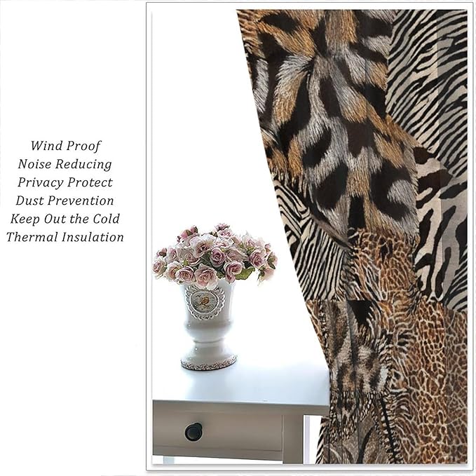 Leopard Print Curtains, Brown Wild Cheetah Zebra Animal Fur Farmhouse Window Curtains for Bedroom Kitchen Living Room 84" W X 84" L