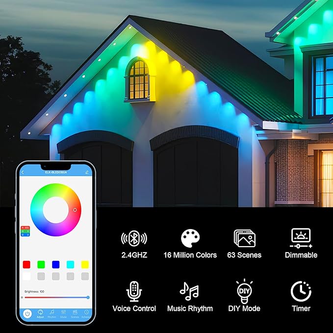 247FT 90LEDs Permanent Outdoor Lights, IP67 Waterproof, Easy Install Under Eave