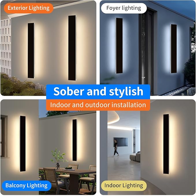 Mikeru Upgraded 2 Pack 47.2" Modern Outdoor Wall Sconce, 4.3" Wide IP65