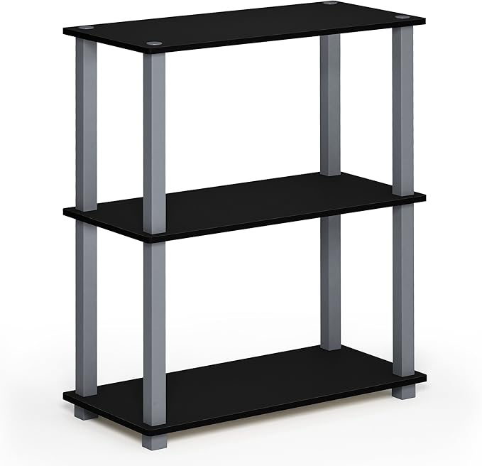 Furinno Turn-S-Tube 3-Tier Compact Multipurpose Shelf Display Rack with Square Tube, Black/Grey