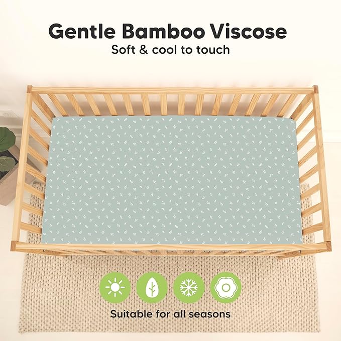 2-Pack Waterproof Baby Crib Sheets for Boys, Girls - 52x28 Viscose Derived from Bamboo Toddler Bed Sheet Neutral, Fitted Crib Mattress Protector Cover for Baby Bedding, Soft & Gentle (Prairie)