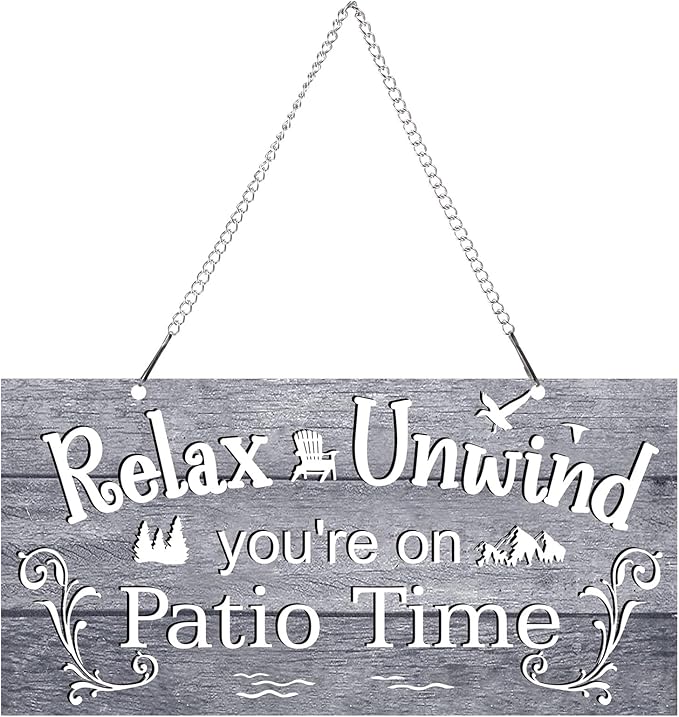 Hotop Patio Decor Patio Sign Decorations Outdoor Metal Porch Wall Decor Rustic Farmhouse Wall Art for Backyard Porch Balcony Gazebo Accessories(12 x 6",Gray)