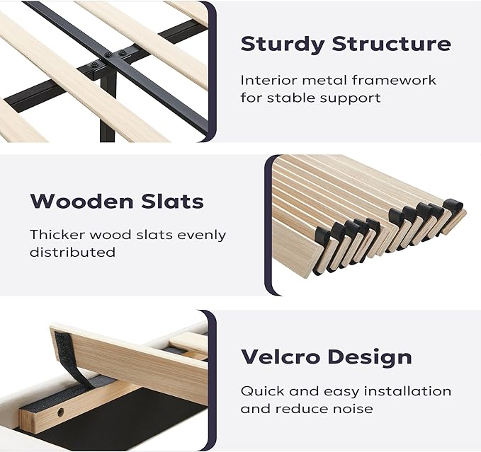 Twin Platform Bed Frame, Velvet Upholstered Bedframe with Vertical Channel Adjustable Headboard, Golden Plating Trim, Mattress Foundation with Wooden Slats, No Box Spring Needed, Grey