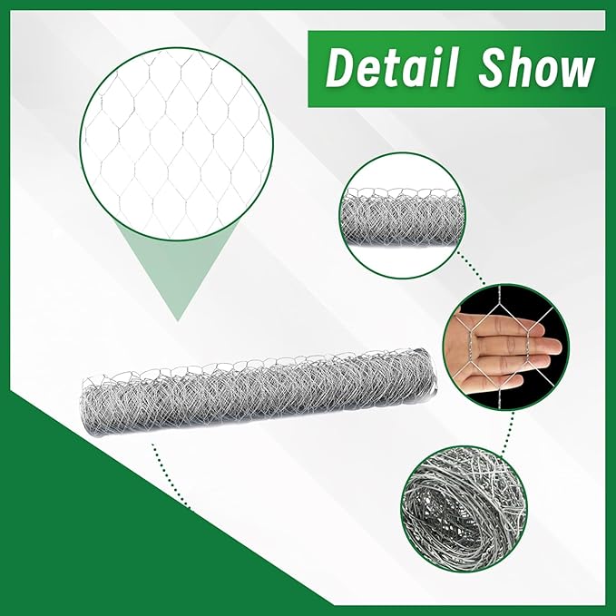 48 Inch x 150 Feet Galvanized Wire Netting Hexagonal Chicken Wire Gardening Enclosures Chicken Fencing for Outdoor