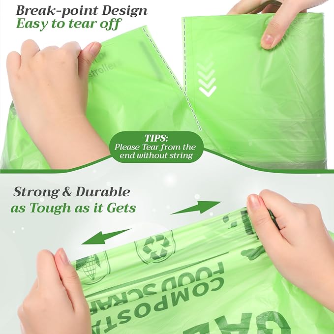 Amyhill 50 Count 13 Gallon Compostable Trash Bags Drawstring Heavy Duty Extra Thick 1.58 Mil 49.2 Liter Garbage Bags 13 Gallon Tall Kitchen Food Scrap Waste for Home Bathroom Garbage, Green