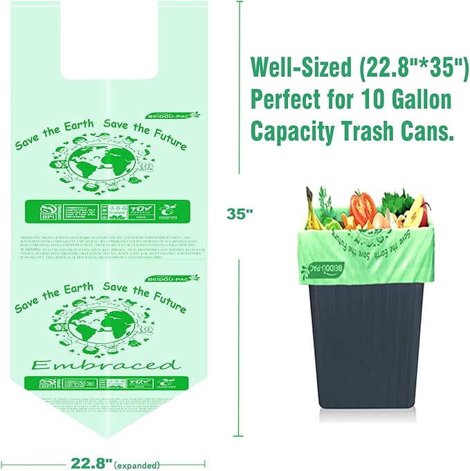 Compostable 13 Gallon Trash Bags, Tall Kitchen Garbage Bags with Handle, Sturdy Biodegradable Compost Bags, 100 Count, US BPI Certified