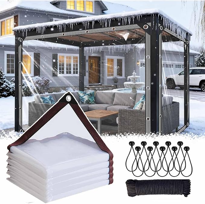 17x31 FT Heavy Duty Clear Waterproof Tarps,Clear Vinyl Tarp with Grommets and Reinforced Edges, Resistant PVC Transparent Waterproof Tarpaulin for Covering Henhouse Porch Canopy Plant Camping