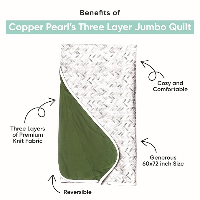 Copper Pearl Jumbo 3-Layer Cozy Baby Quilt: Soft Quilts for Boys and Girls | Breathable, Toddler Blanket | Baby Quilt for Newborns | 46x46 Premium Polyester/Rayon | Caroline